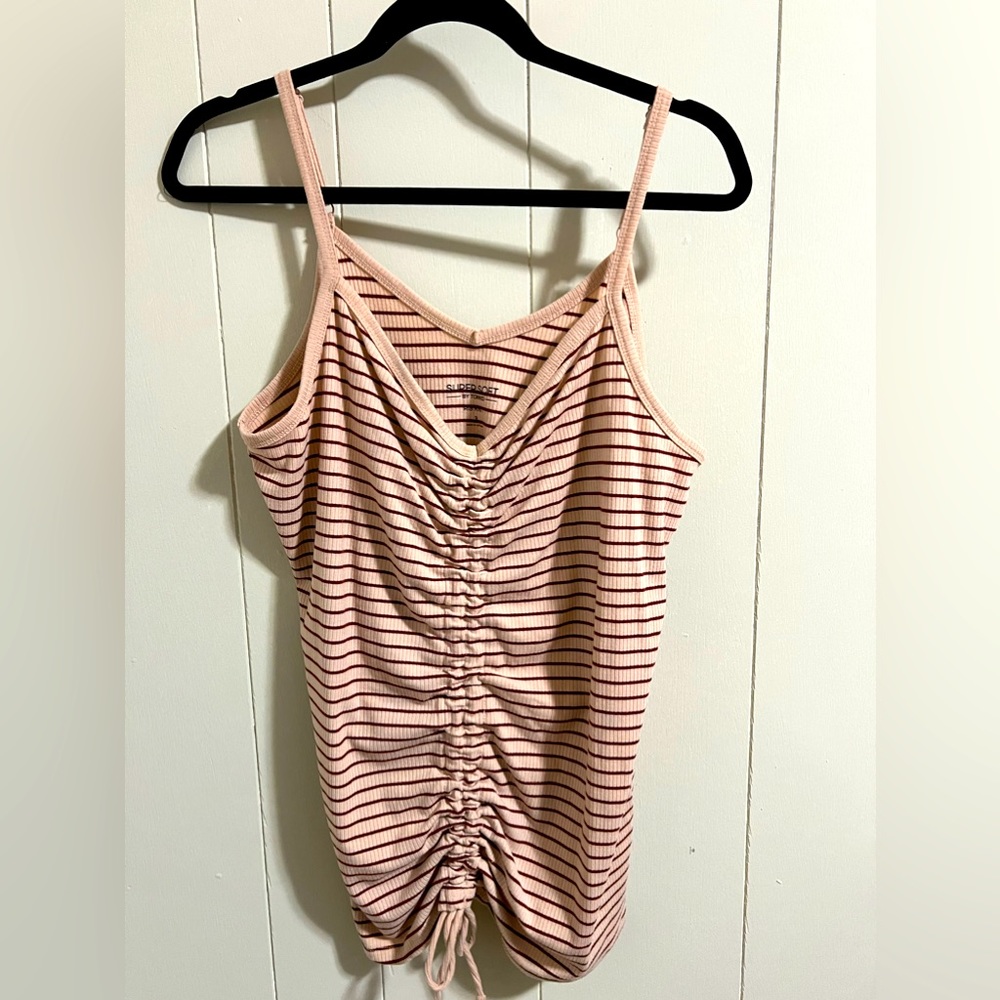 Super soft ribbed knit stripe peach tank top with gathered front nwot 3 3x 22/24
